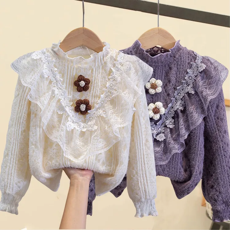 女童蕾丝打底衫2025秋冬儿童冬季加绒加厚内搭中大童洋气保暖上衣