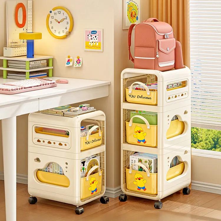 书包置物架可移动小推车书本收纳架神器家用多层放书包桌下滑轮柜