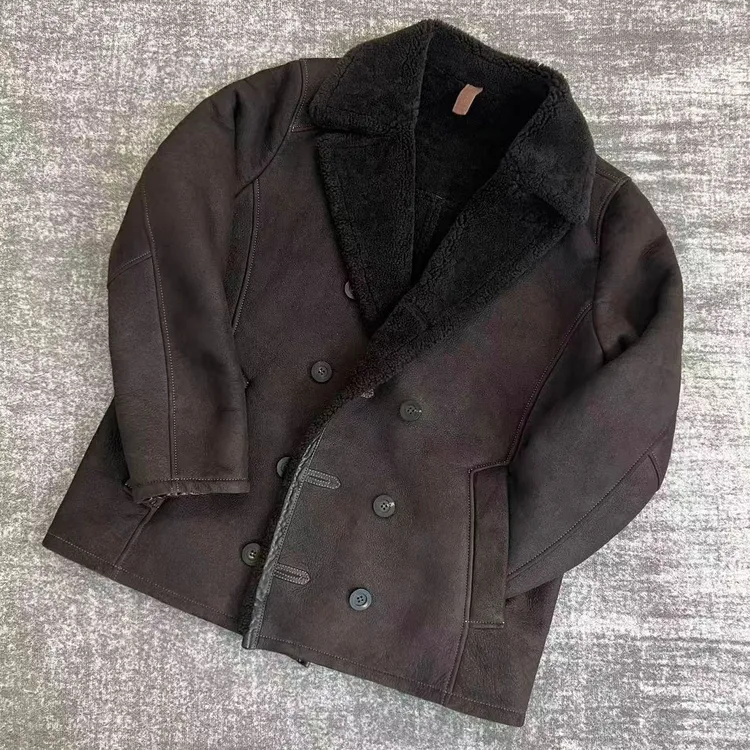 2508-醇植浆染系复古做旧原生态男款皮毛一体夹克真皮冬季外套