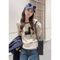 C09424新款宽松减龄撞色圆领打底衫卡通小马刺绣字母T恤