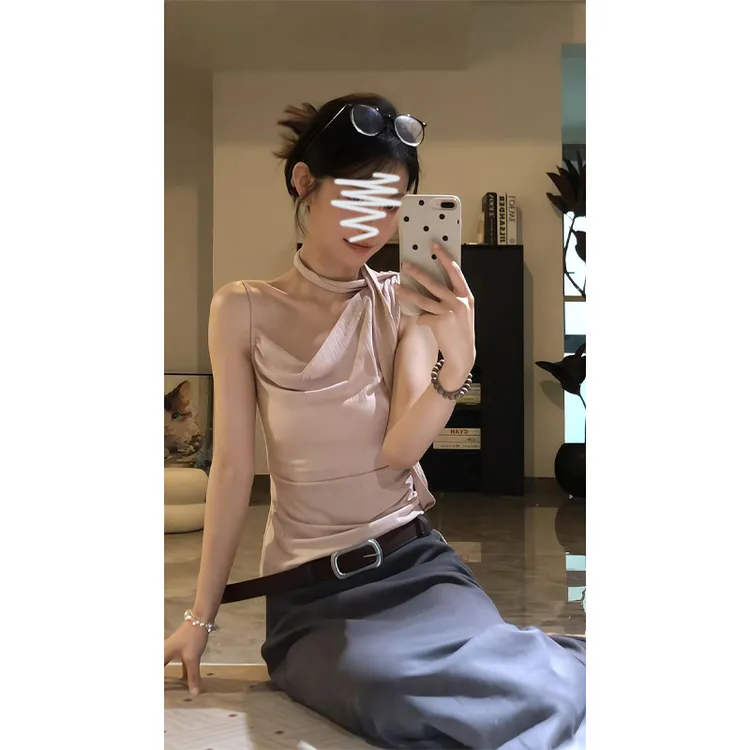 小众设计感荡领不对称飘带背心上衣半身裙简约休闲百搭显瘦长裙女