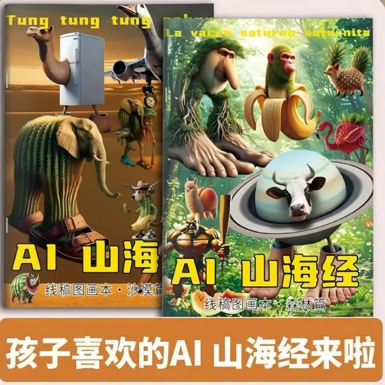 山海经临摹画册画画本描摹本抽象鲨鱼涂鸦填色绘画本儿童填色本