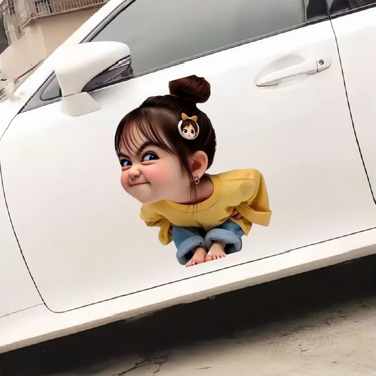 可爱小女孩装饰车贴纸摩托电动汽车身划痕遮挡房间马桶门墙3d贴画