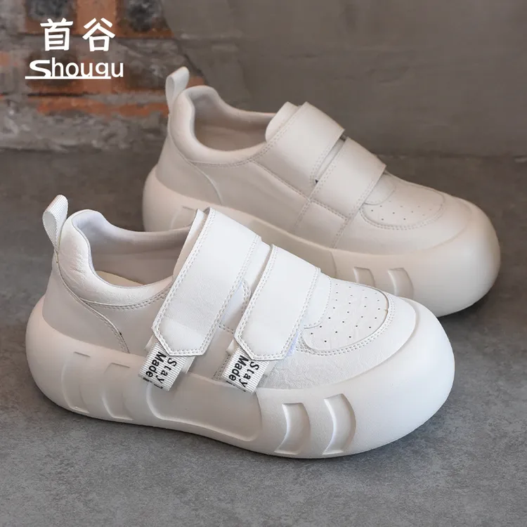shougu/首谷2026春季新款百搭厚底魔术贴小白鞋女时尚休闲面包鞋