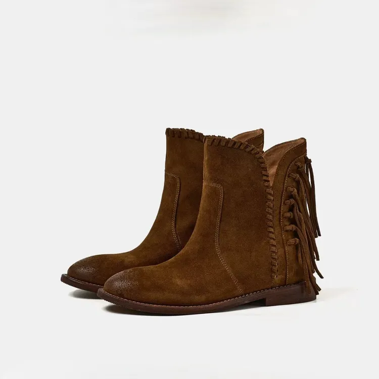 【聚新汇】2566-9新款短靴平跟切尔西跟时装通勤靴子真皮时尚经典