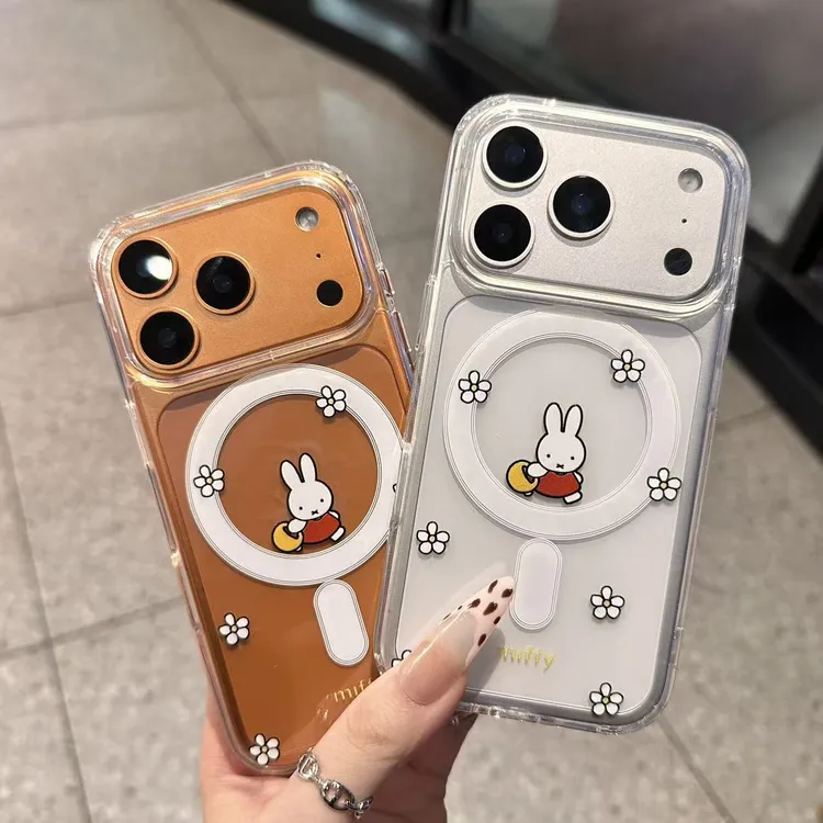 可爱花朵米菲兔透明磁吸适用苹果17pro/16promax手机壳iPhone15
