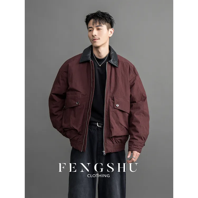 FENGSHU「90白鸭绒 皮领拼接」冬季轻奢羽绒服男小众复古宽松外套男