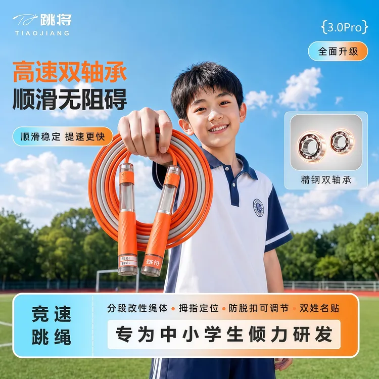 跳将【跳将3.0Pro】双轴承儿童竞速跳绳小学体测中学考试可