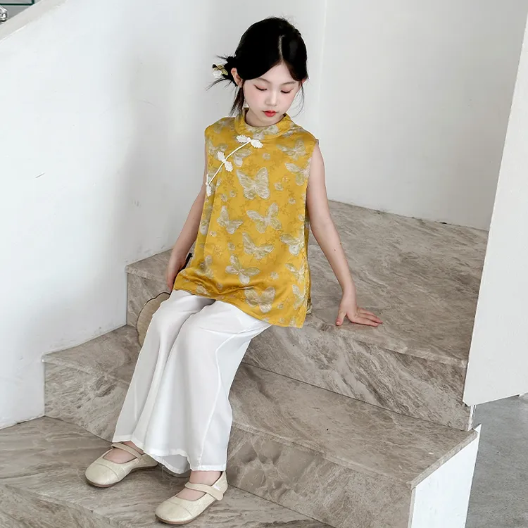 女童2025新款提花中国风薄款夏季女印花套装旗袍裙复古文艺侘寂风