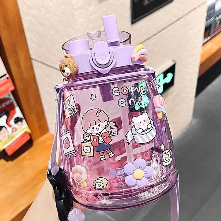 大肚杯带吸管防摔塑料水杯夏天女学生高颜值便携网红成人超大容量