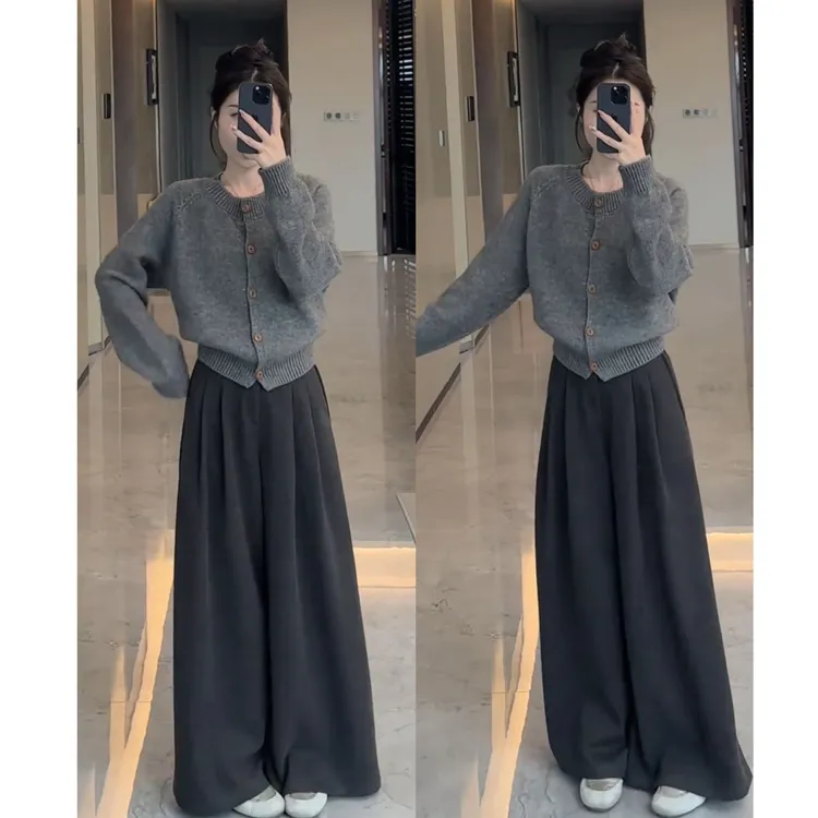 流行一整套2025秋冬新款时尚气质慵懒风减龄开衫裤子两件套