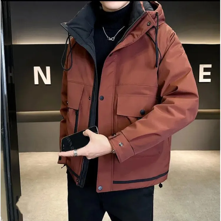 爆款九江工装羽绒服男冬季2025款短款保暖连冲锋连帽休闲秋加绒