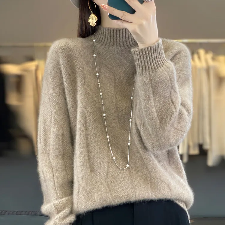 哥弟阿玛施正品100%纯羊毛衫秋冬重磅加厚绞花设计半高领保暖毛衣