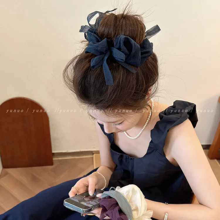 温柔网纱蝴蝶结大肠发圈女2025新款扎马尾不伤发头绳气质发绳头花