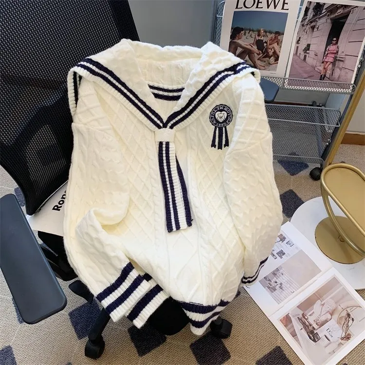 初高中生女秋装JK毛衣学院风海军领宽松学生少女针织外套加厚保暖