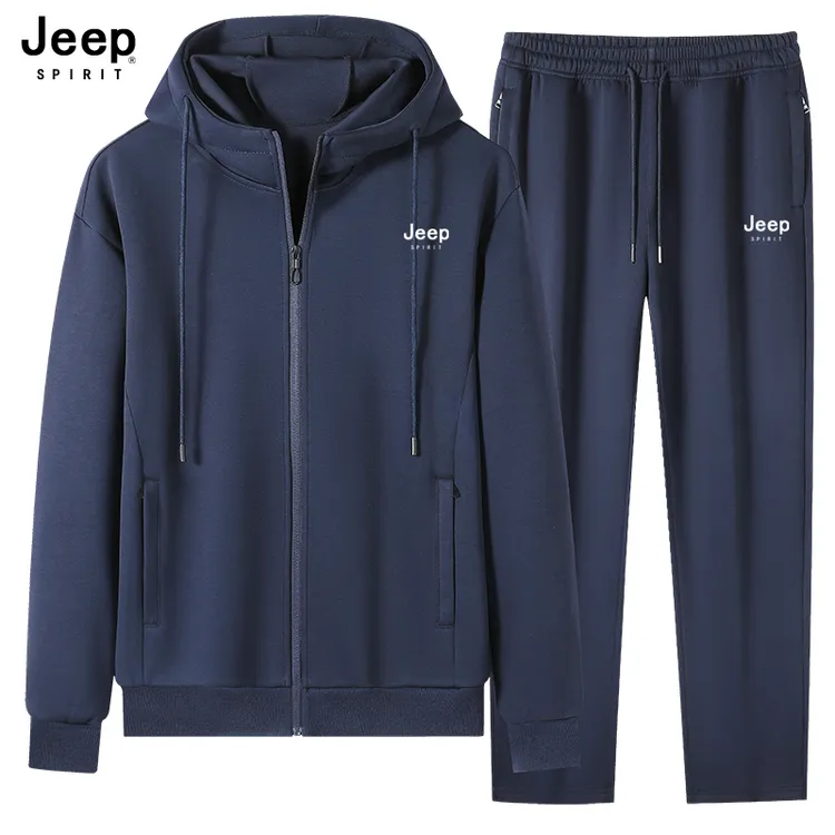 JEEP吉普连帽开衫运动套装男士宽松春秋季棉休闲卫衣长裤两件套