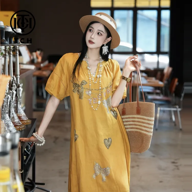 TCH私服烫钻工艺时尚休闲气质舒适连衣裙女T75B30E1147轻奢tch