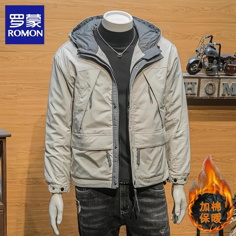 Romon/罗蒙连帽夹克外套男士春秋2025新款潮牌户外冲锋衣休闲工装