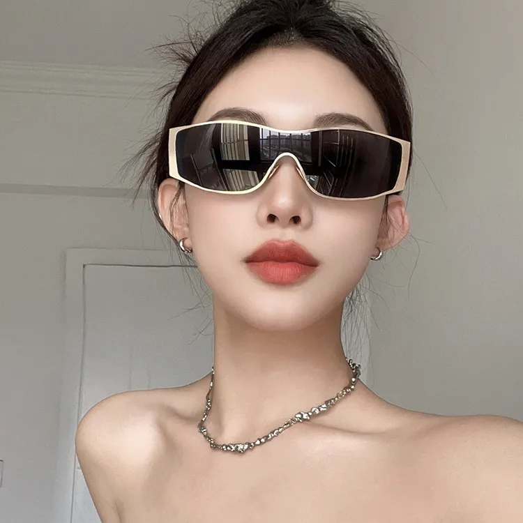 欧美金属连体时髦高级感网红气质墨镜女潮防风护目镜骑行镜太阳镜