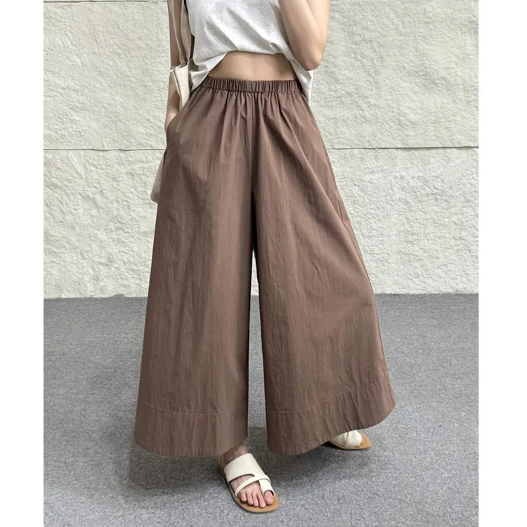 棉锦砂洗微皱裙裤女夏季裤子薄款松紧腰九分女裤休闲宽松大阔腿裤