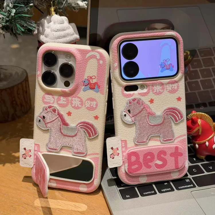 奥菲顿马上来财刺绣支架适用苹果17皮纹16手机壳小米vivo华为oppo