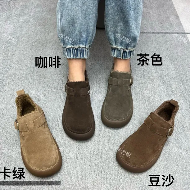28-628 纯皮厚底棉里时尚丁字口简约复古休闲博肯短靴