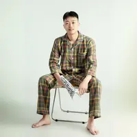 全棉宽松家居服套装长袖秋季春夏格子居家成人睡衣休闲男款大码