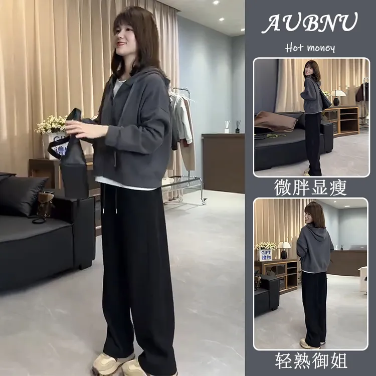 初春减龄一整套穿搭微胖显瘦长袖连帽卫衣休闲裤减龄高级感两件套