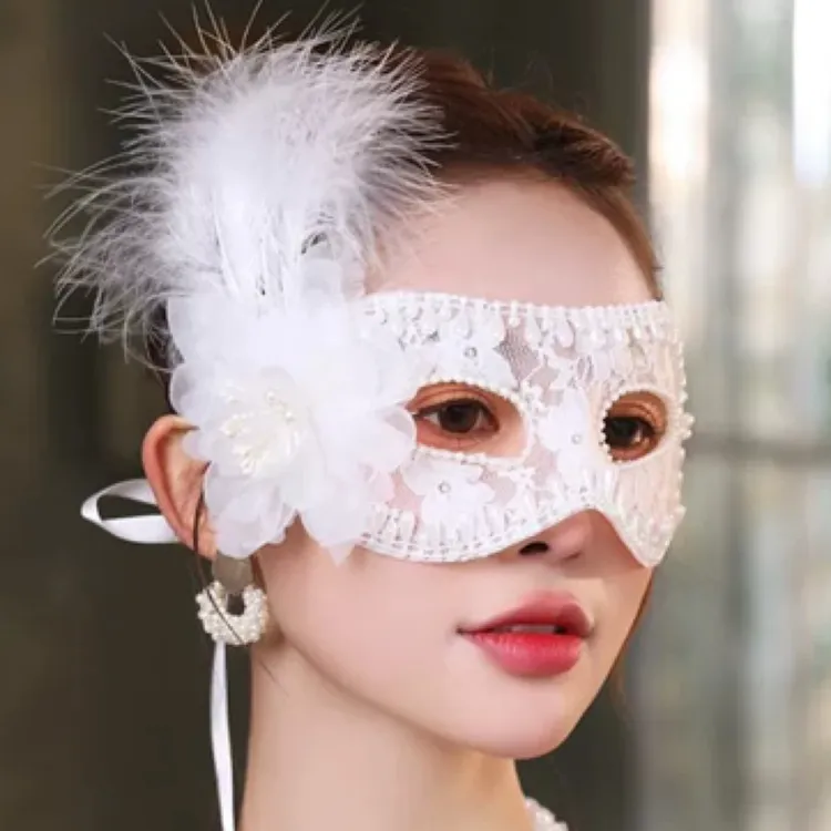 新款白色半脸面具时尚成人化妆舞会派对宴会直播遮脸面罩