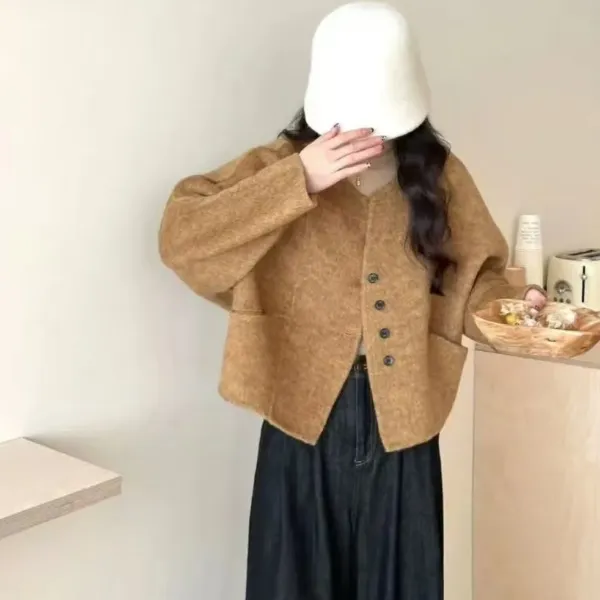 d秋冬羊毛款气质百搭款时尚休闲圆领短款小香风羊毛外套2538