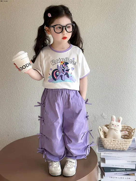 女童夏装短袖套装2025新款儿童T恤工装裤洋气两件套宝宝夏季衣服