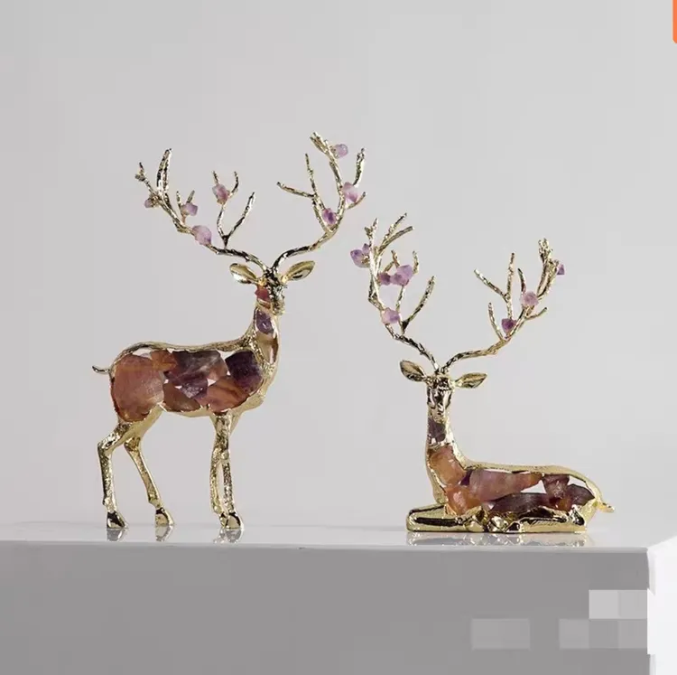 轻奢水晶鹿摆件客厅电视柜玄关家居饰品乔迁新居送礼办公室装饰