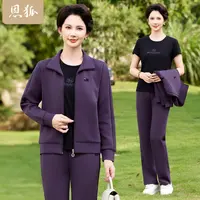 恩狐中老年女秋装套装宽松休闲运动三件套妈妈装春秋款