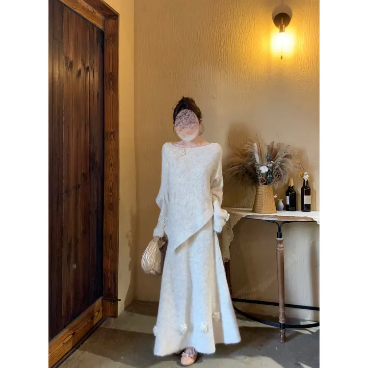 韩系温柔时尚针织半身裙套装女秋冬季宽松显瘦气质毛衣套装裙