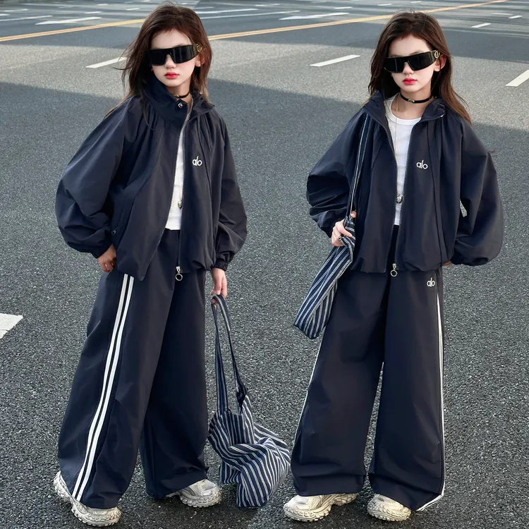 女童2025秋季新款拉条休闲套装潮酷中大童时髦时尚春秋款套装女孩