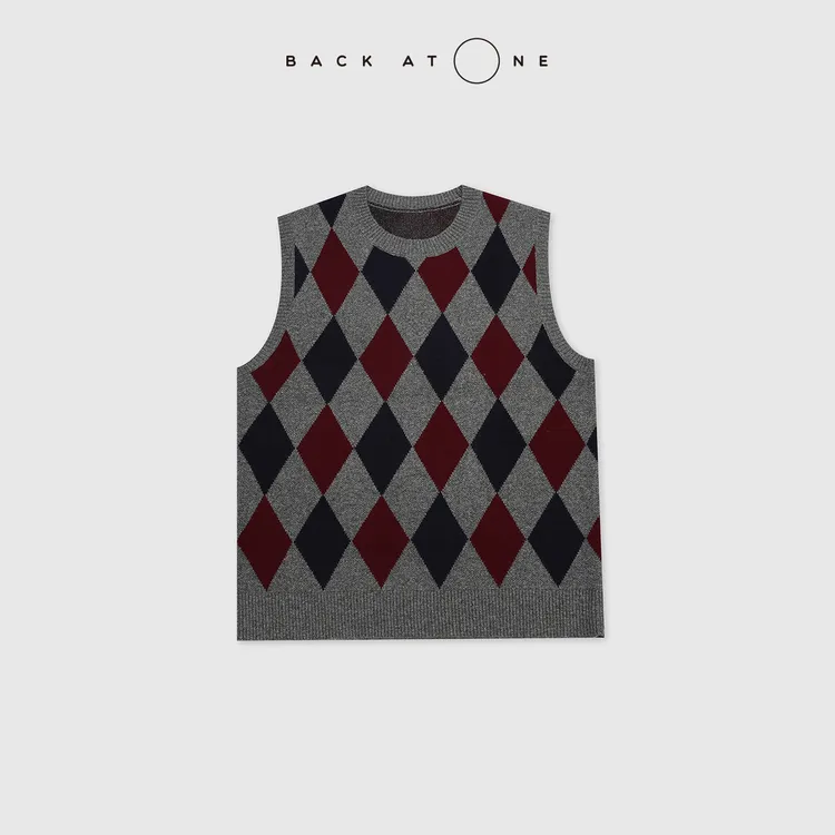 BACKATONE“文艺咖啡馆”  时尚羊毛菱形格针织背心 BFF-1AF451H-K