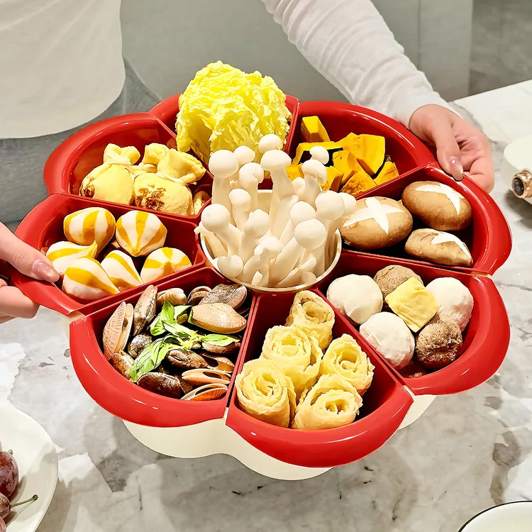 火锅配菜盘家用分格蔬菜拼盘多功能旋转沥水篮九宫格收纳备菜神