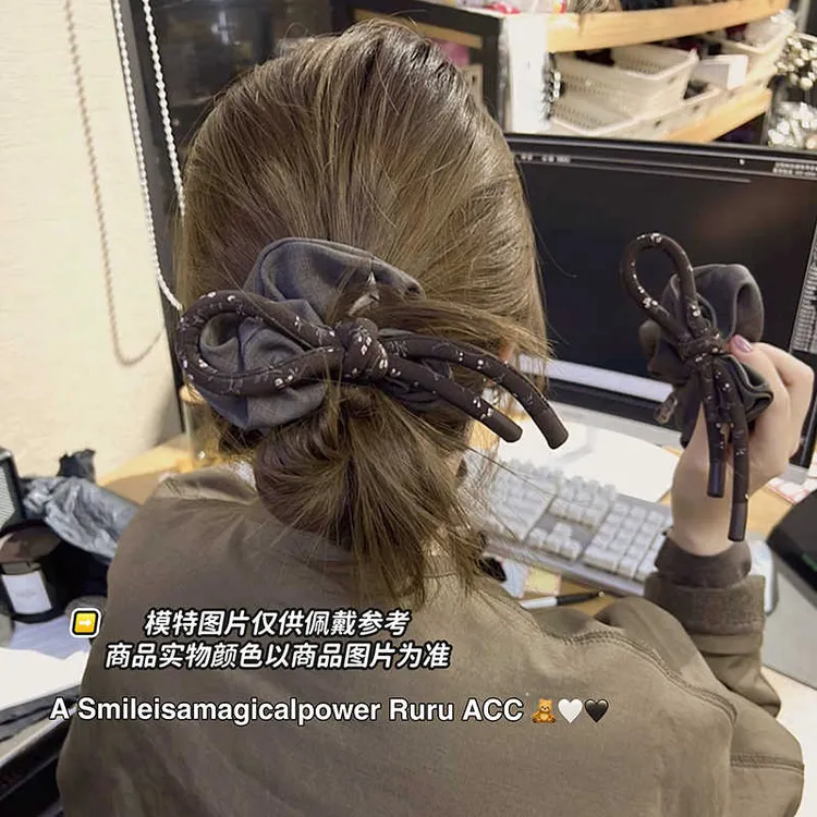 东大门高级复古咖色碎花蝴蝶结大肠发圈洋气显发量头绳丸子头发绳