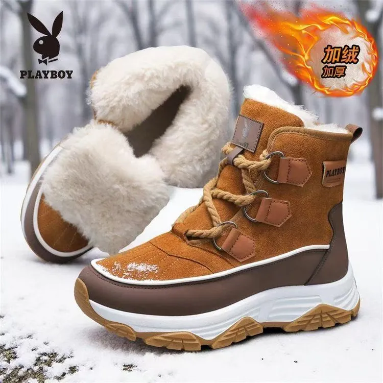 PLAYBOY/花花公子雪地靴男款冬季加绒保暖棉鞋耐磨防滑厚底雪地靴