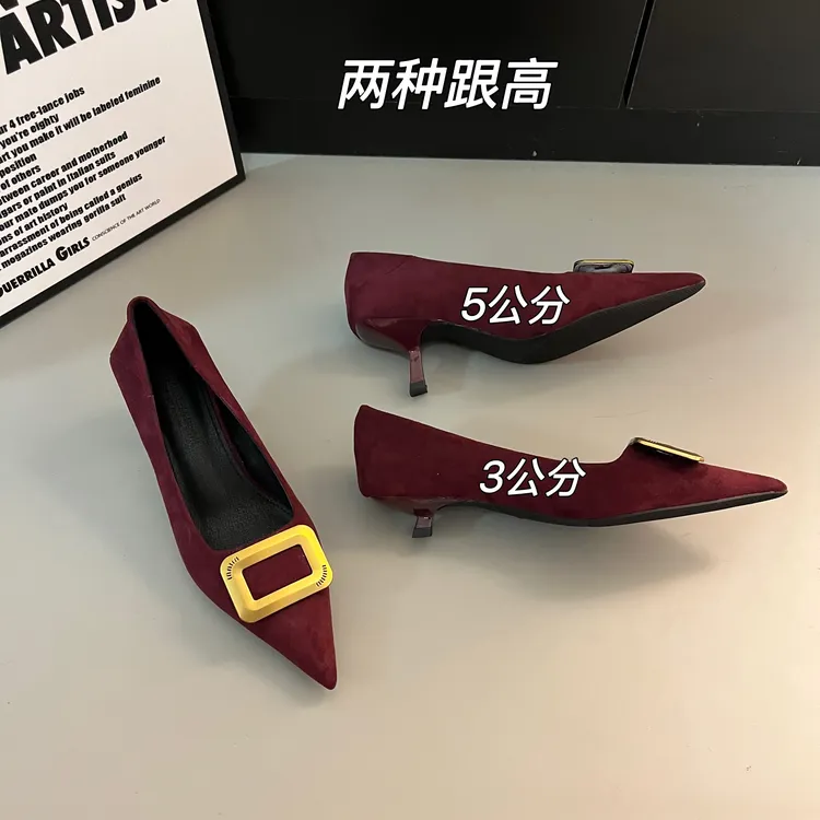 【2种跟高】法式高跟鞋女秋冬季新款黑色气质名媛尖头浅口细跟单鞋