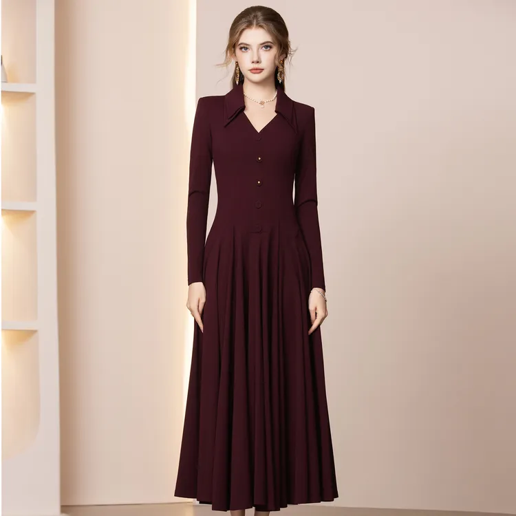 枝荔安哥拉红成熟女人连衣裙高腰显瘦a字大摆长裙子2026春季新款