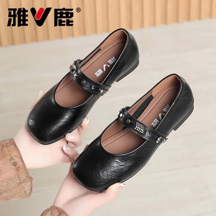 V/雅鹿春秋季2025新款方头女鞋玛丽珍女士鞋一字扣单鞋女【25605】