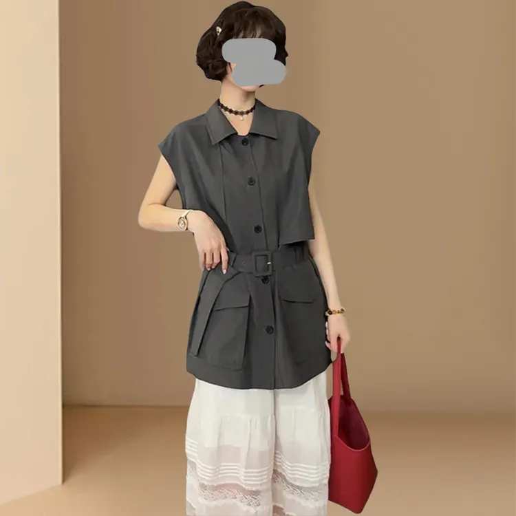 设计感欧货时尚百搭显瘦小香风马甲衬衫显瘦气质工装2025夏季新款