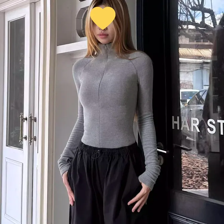 辣妹半高领打底衫德绒长袖T恤女春秋季新款时尚运动保暖修身上衣