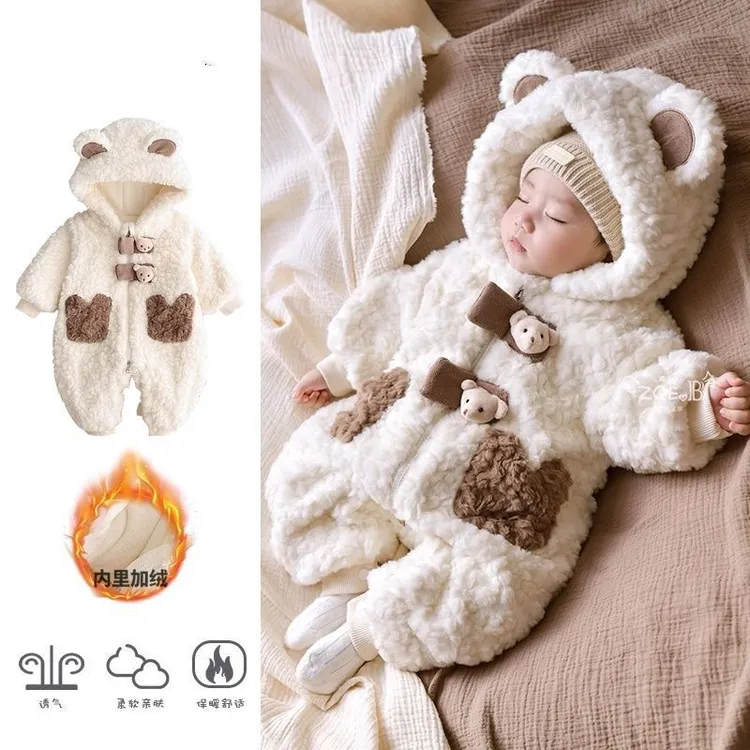 婴儿连体衣服冬季新生男女宝超萌卡通可爱加厚保暖冬装外出棉服 