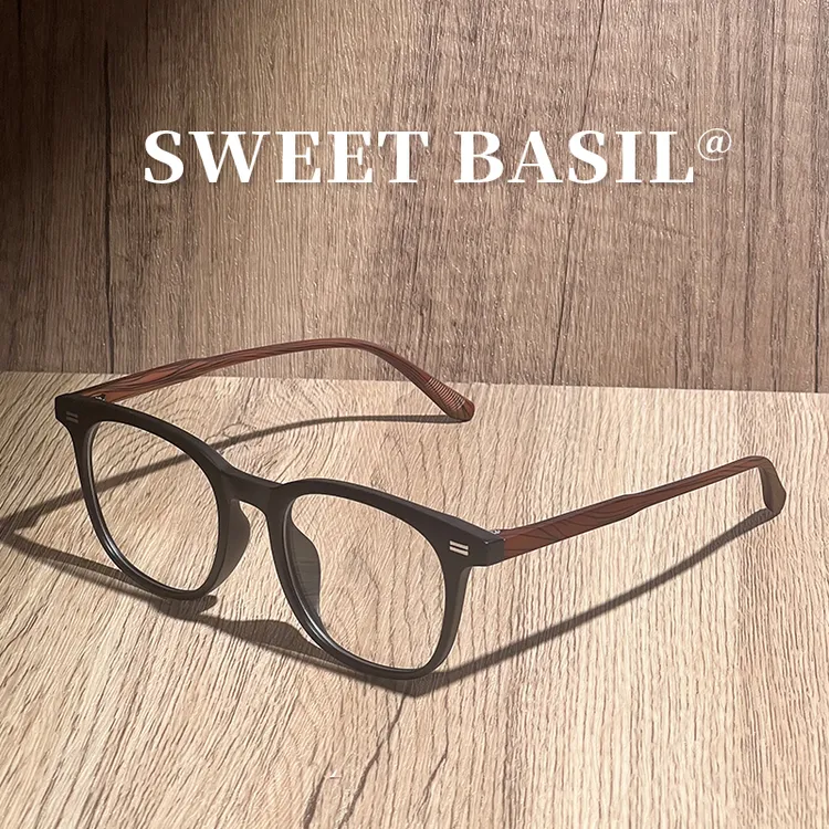 Sweet basil/紫淑百搭tr90木纹腿眼镜框大框复古近视散光变色镜