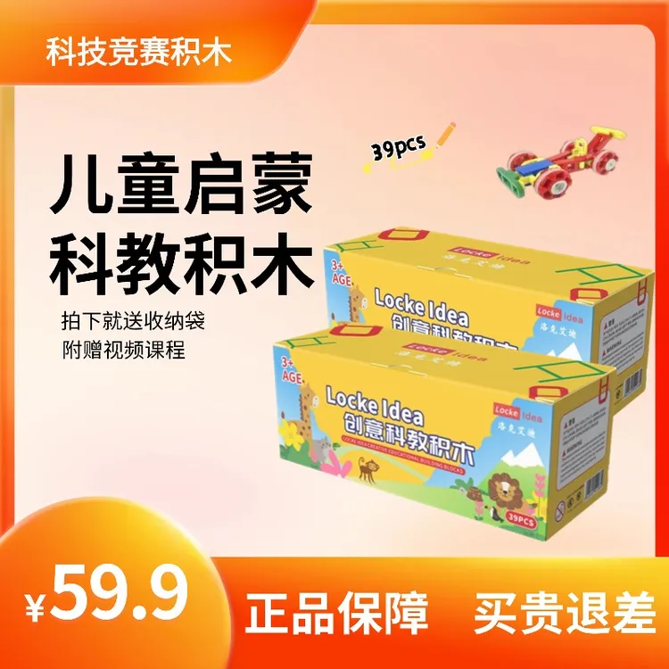 洛克艾迪益智科教拼插益智积木便携装【39颗粒/盒X2盒相同】