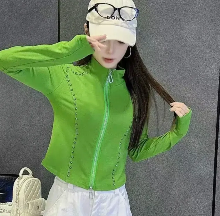 秋款新品6855#立领长袖拉链女短外套运动百搭休闲T恤