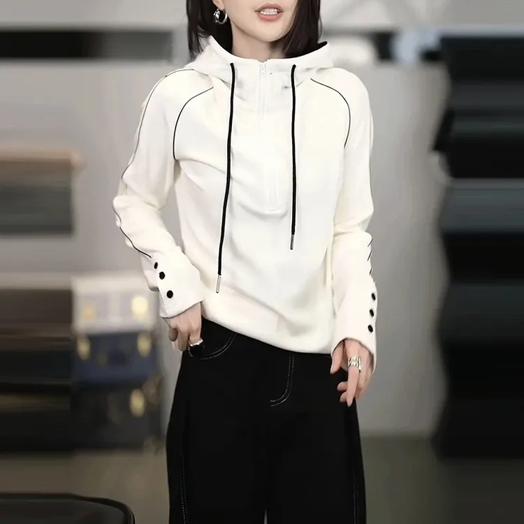 气质秋冬韩版百搭连帽卫衣女2025设计显瘦时尚休闲半拉链个性上衣