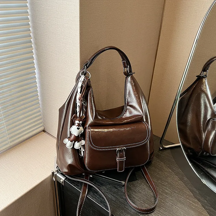 复古通勤托特包女大容量2025新款春夏休闲单肩斜挎包多功能双肩包